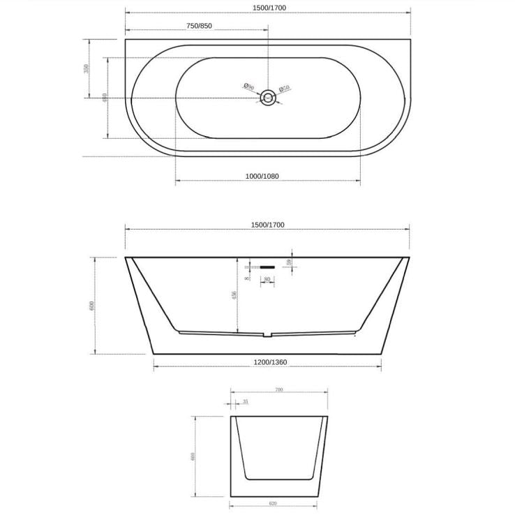 Audrey Back To Wall Free Standing Bath – Perth Trade Direct